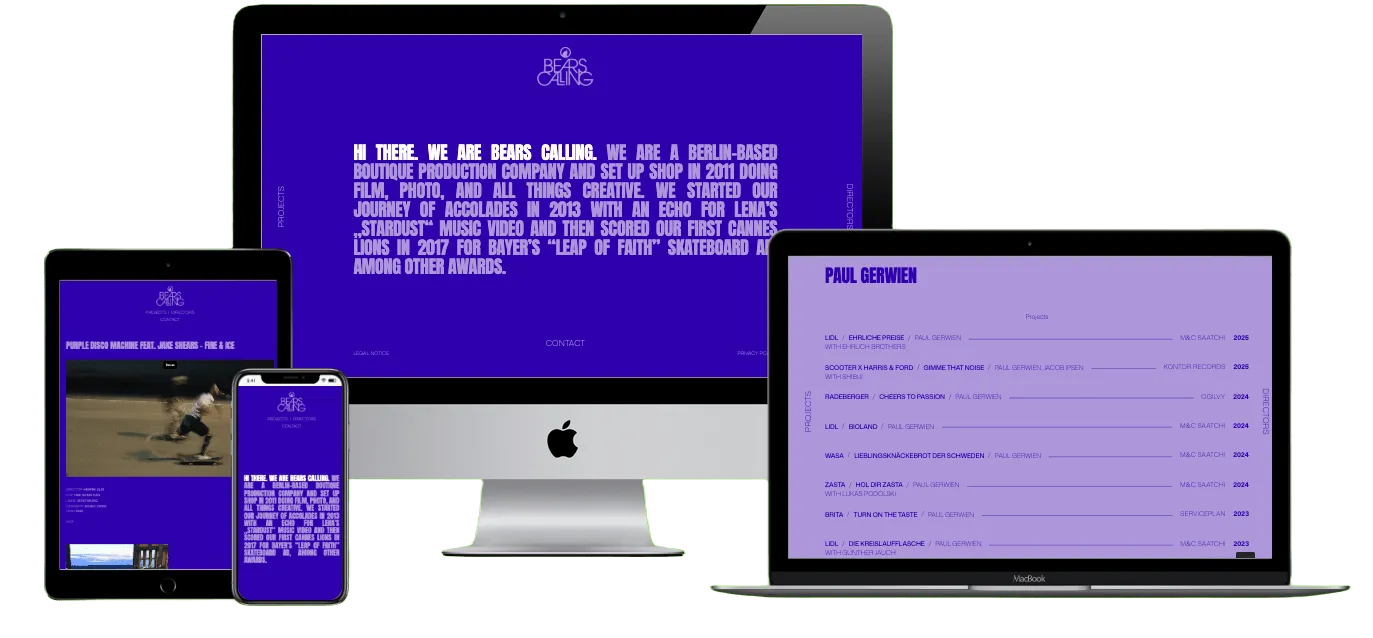 Screenshot der Website von Bearscalling