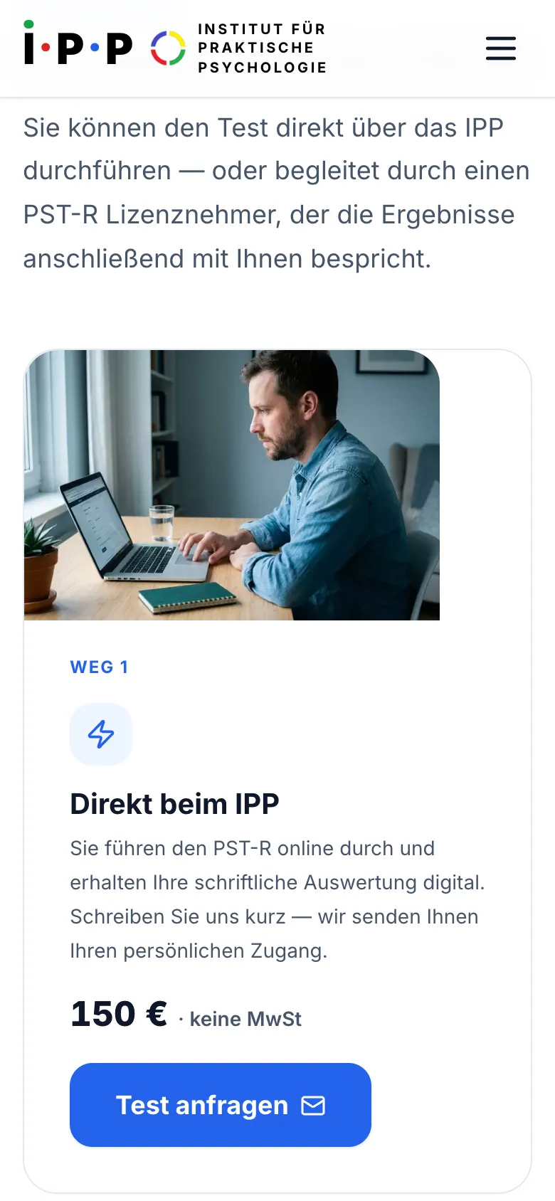 Testwege und Preise, auch mobil klar erklärt