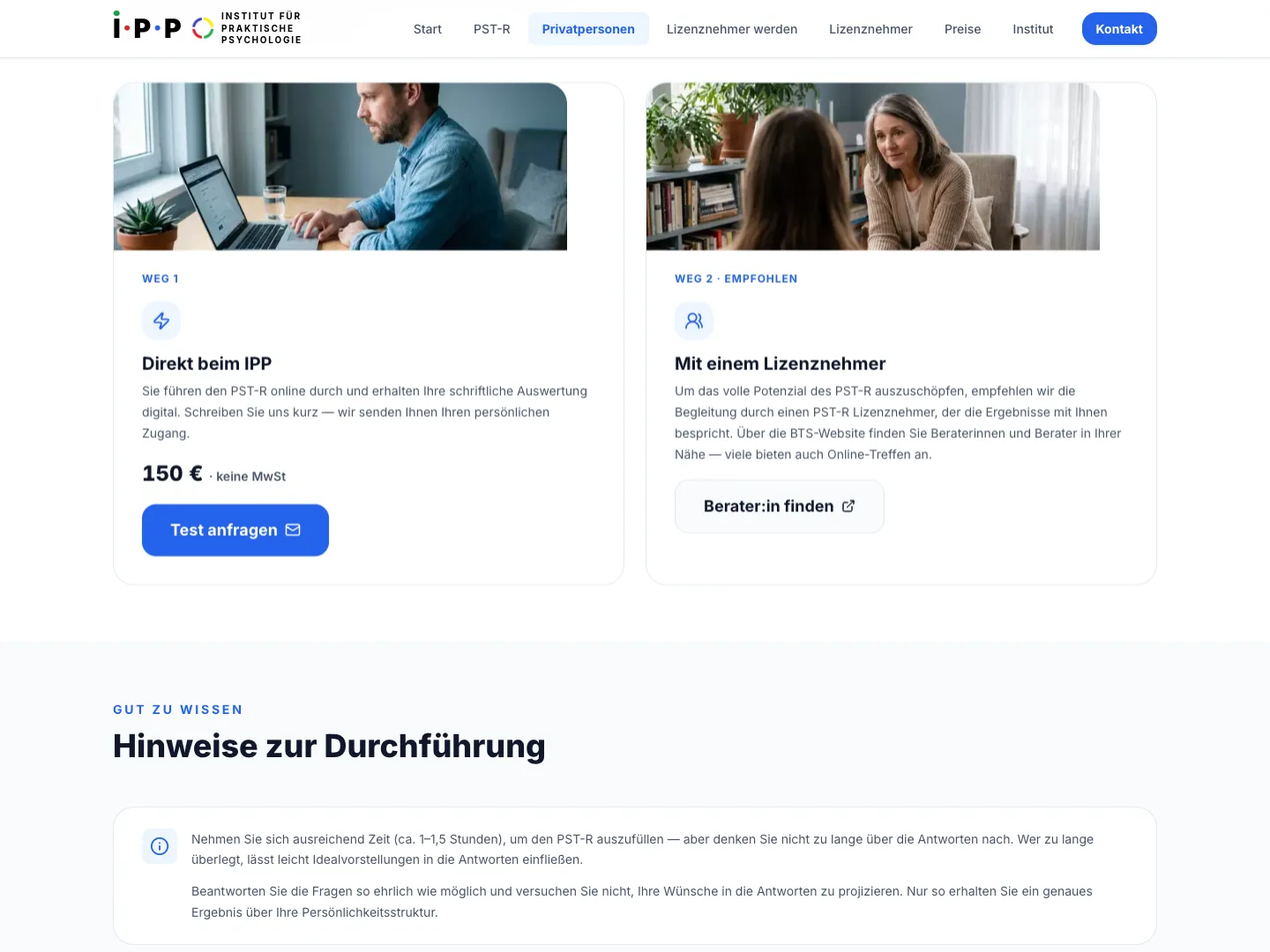 Eigener Einstieg für Privatpersonen — mit durchgängiger Bildsprache