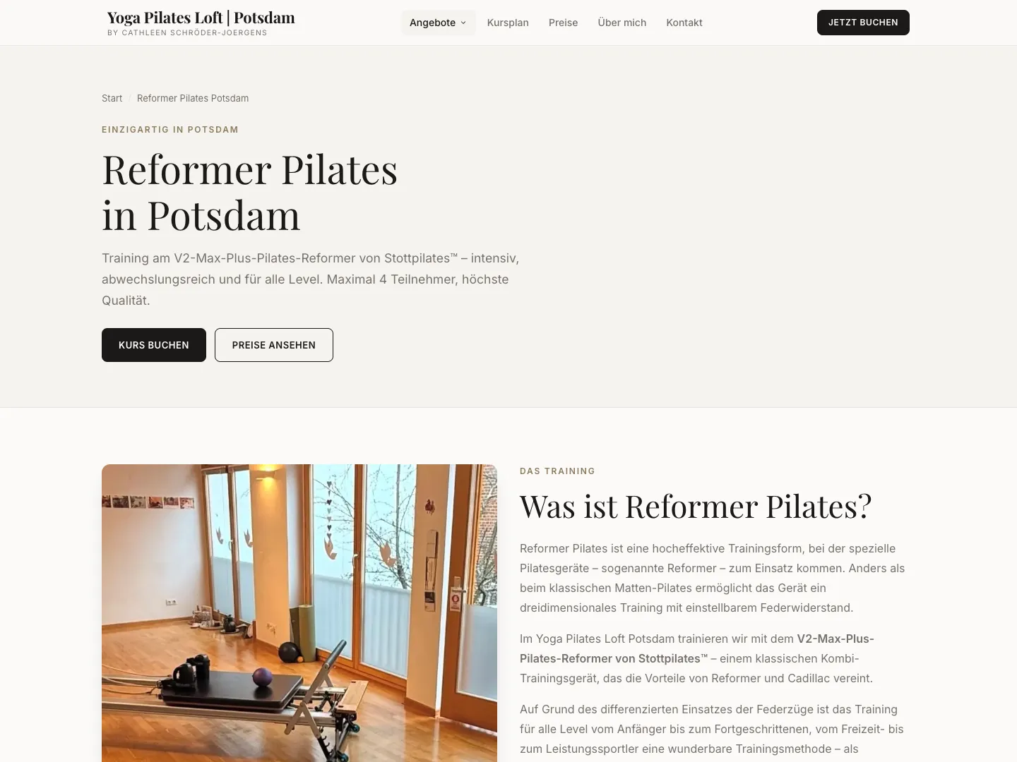 Eigene Leistungsseite für Reformer Pilates — jedes Angebot rankt für sich